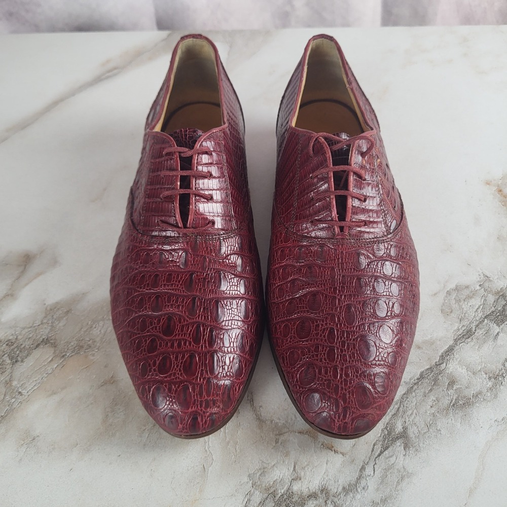Davide II Italy Genuine Red Horned Lizard Oxford Dress Shoes Size 8 Men's